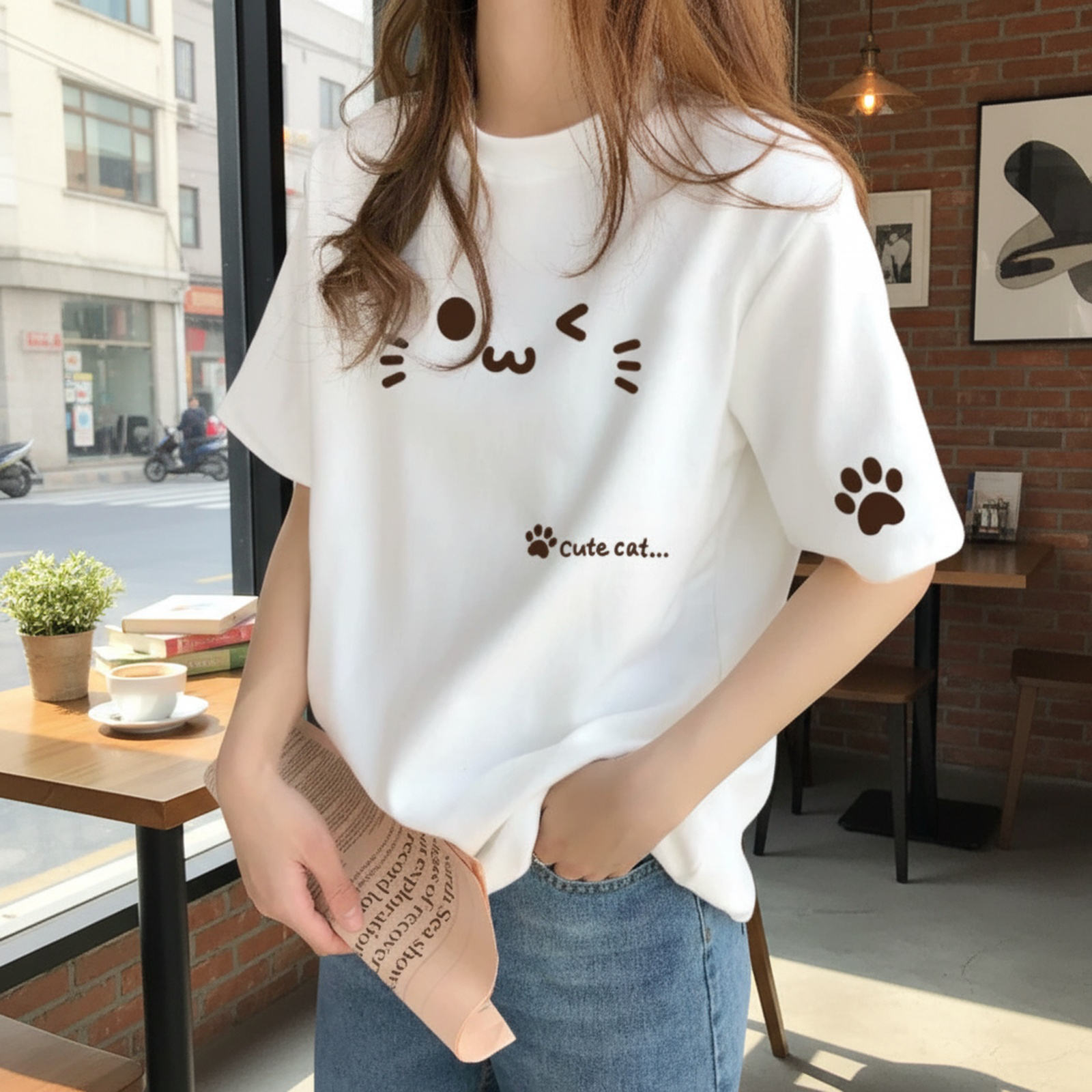 女性が着用するベージュコットンインナーTシャツ