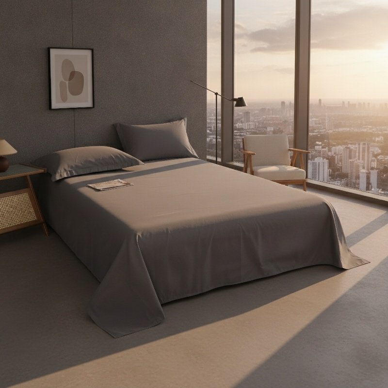 Conjunto de sábanas de algodón lavado en dormitorio elegante