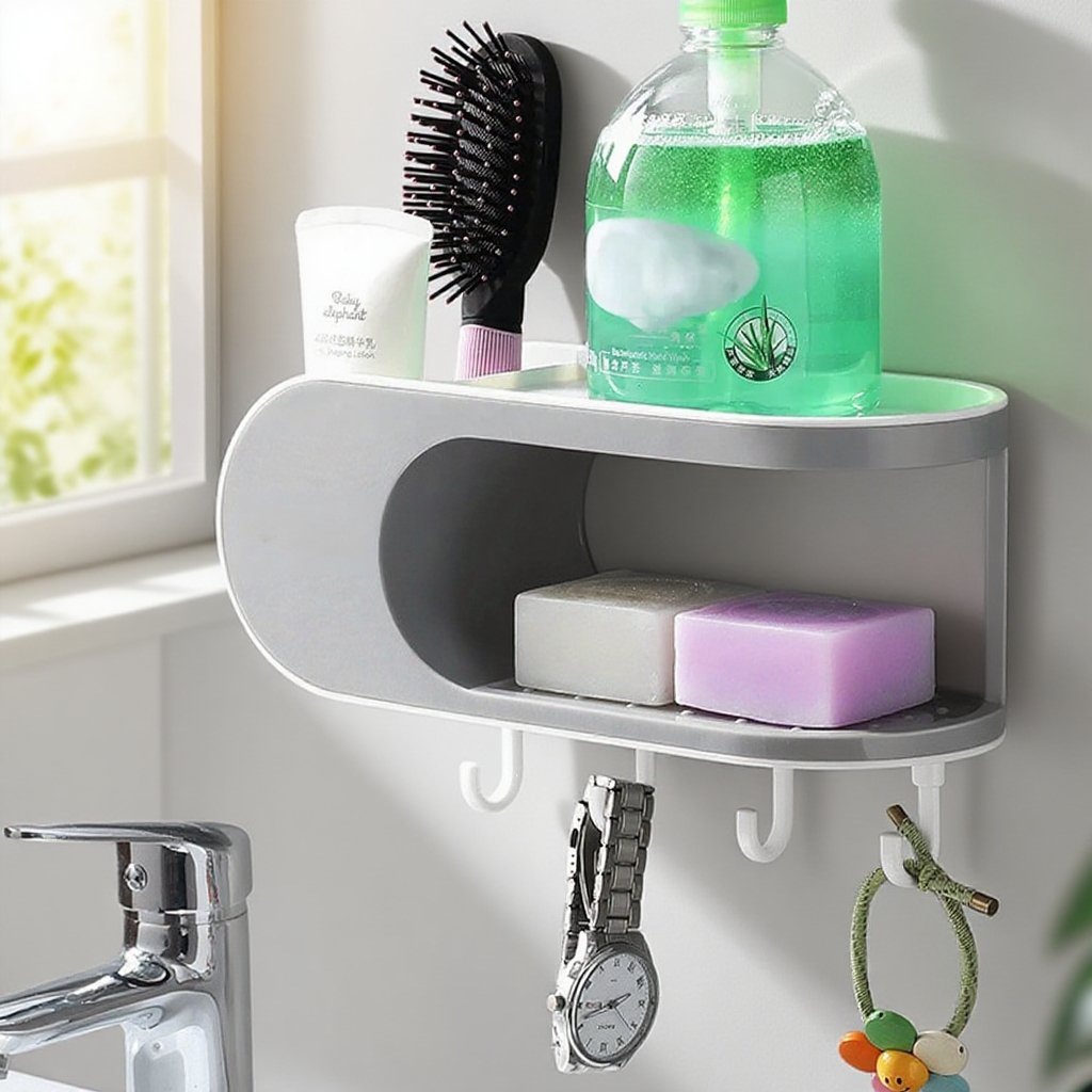 Double-Tier Punch Free Soap Holder Bathroom Wall-Mounted Drain Storage Rack