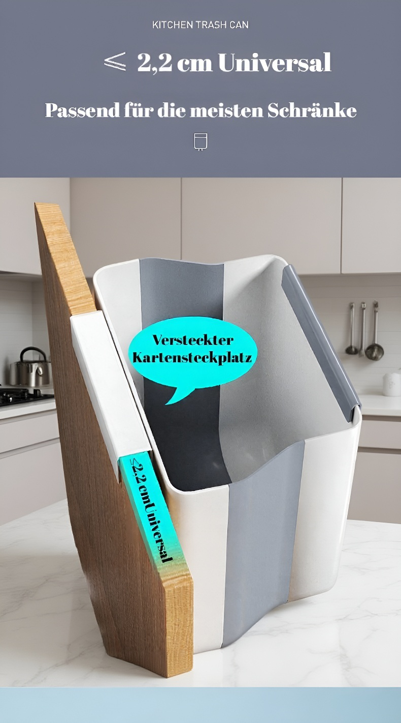 Müllbehälter für Schranktüren geöffnet und geschlossen dargestellt