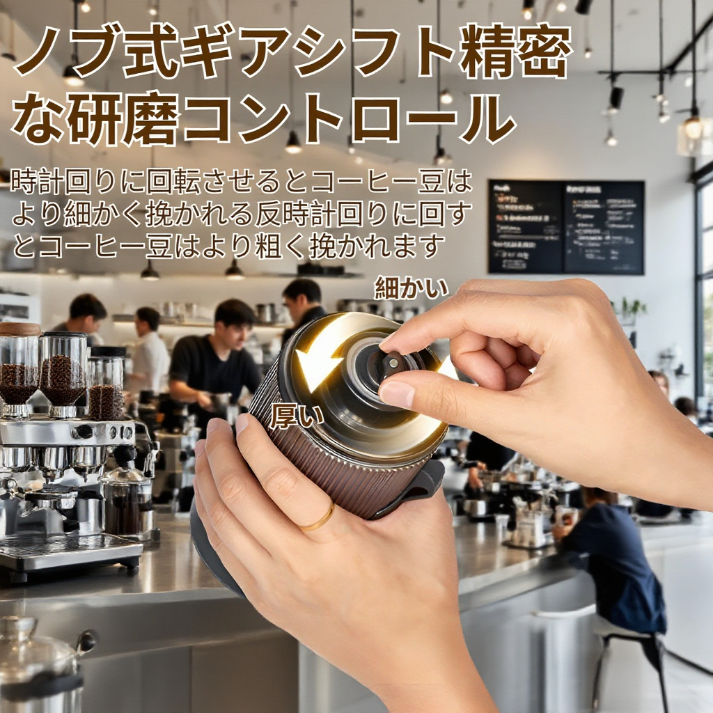 コーヒー豆を挽いているグラインダーの動作シーン