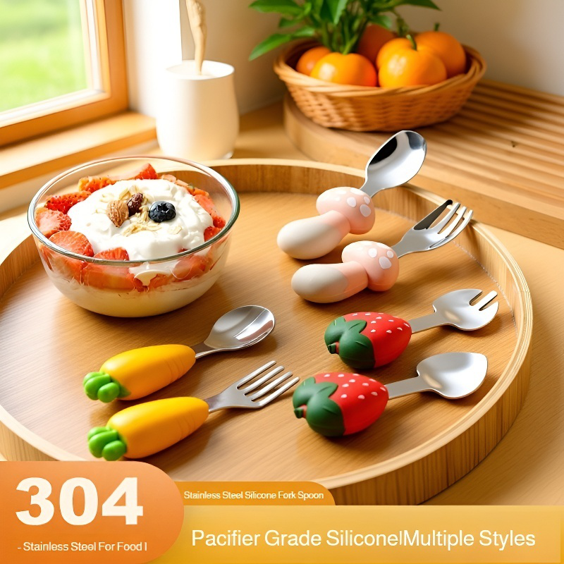 Baby Cartoon Strawberry Tableware Spoon and Fork Set