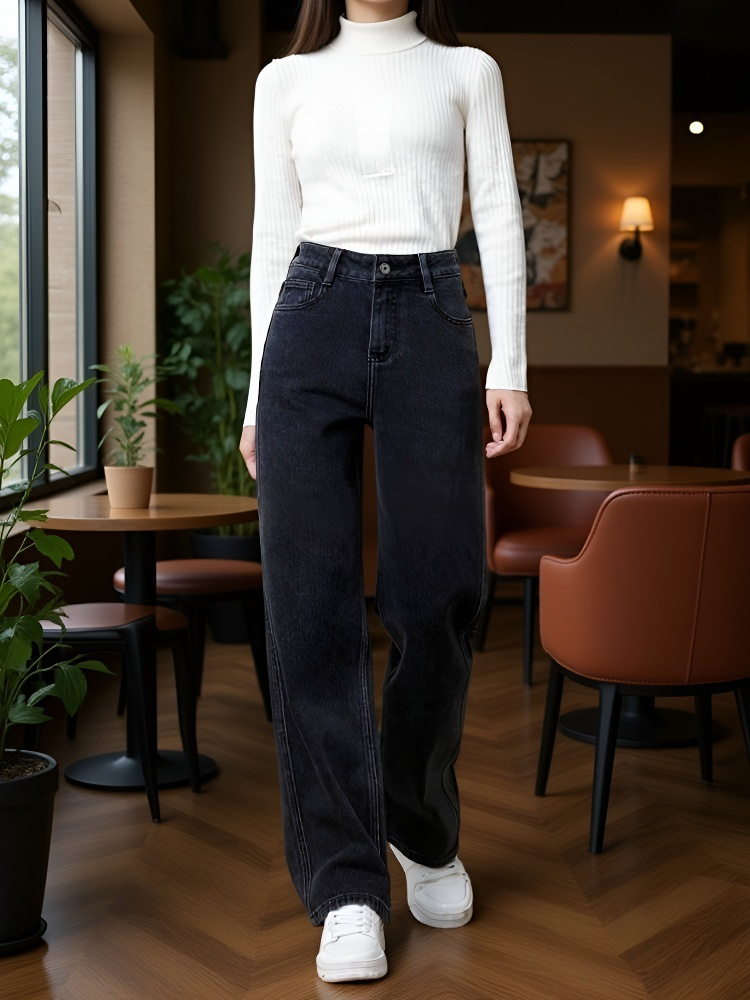 裏起毛スリムストレートデニムパンツ