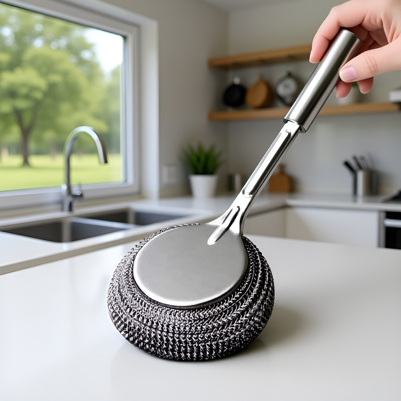 Topf-Reinigungsbürste mit langem Griff, Edelstahl, Küchenhelfer