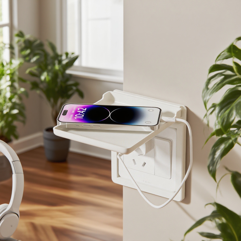 무타공 설치 다기능 콘센트 보호 수납 선반