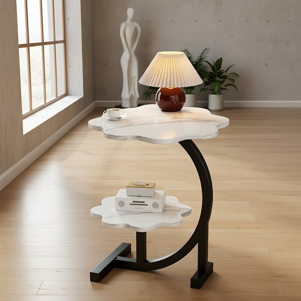 Double-layer white side table for tea and decor