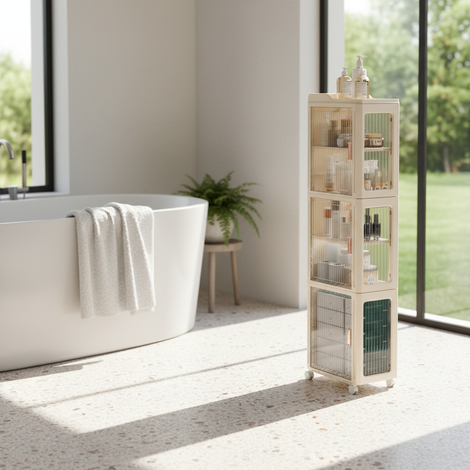 Système d'ouverture et fermeture facile pour étagère salle de bain