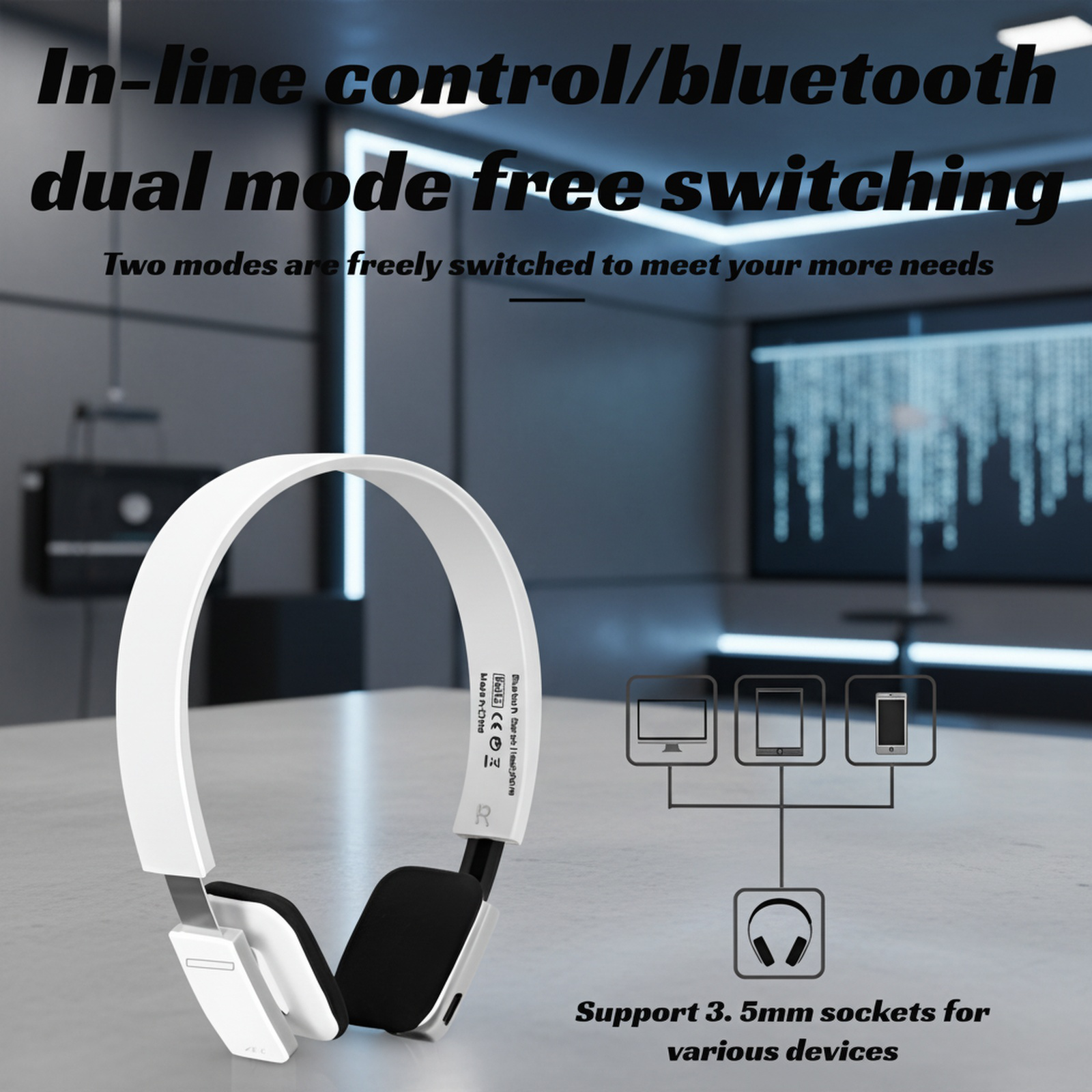 Ultra-long battery life Bluetooth headphones front view