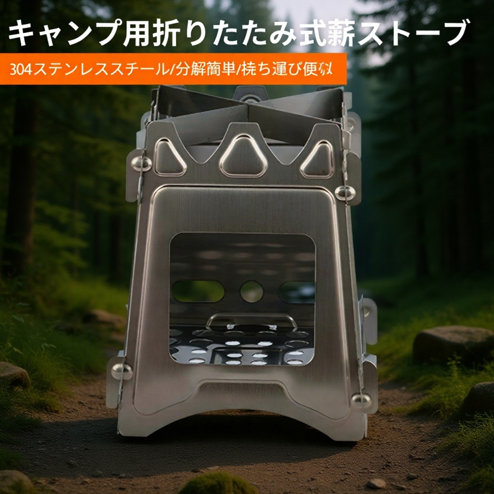 アウトドア携帯用折りたたみ薪ストーブ＆バーベキューグリル