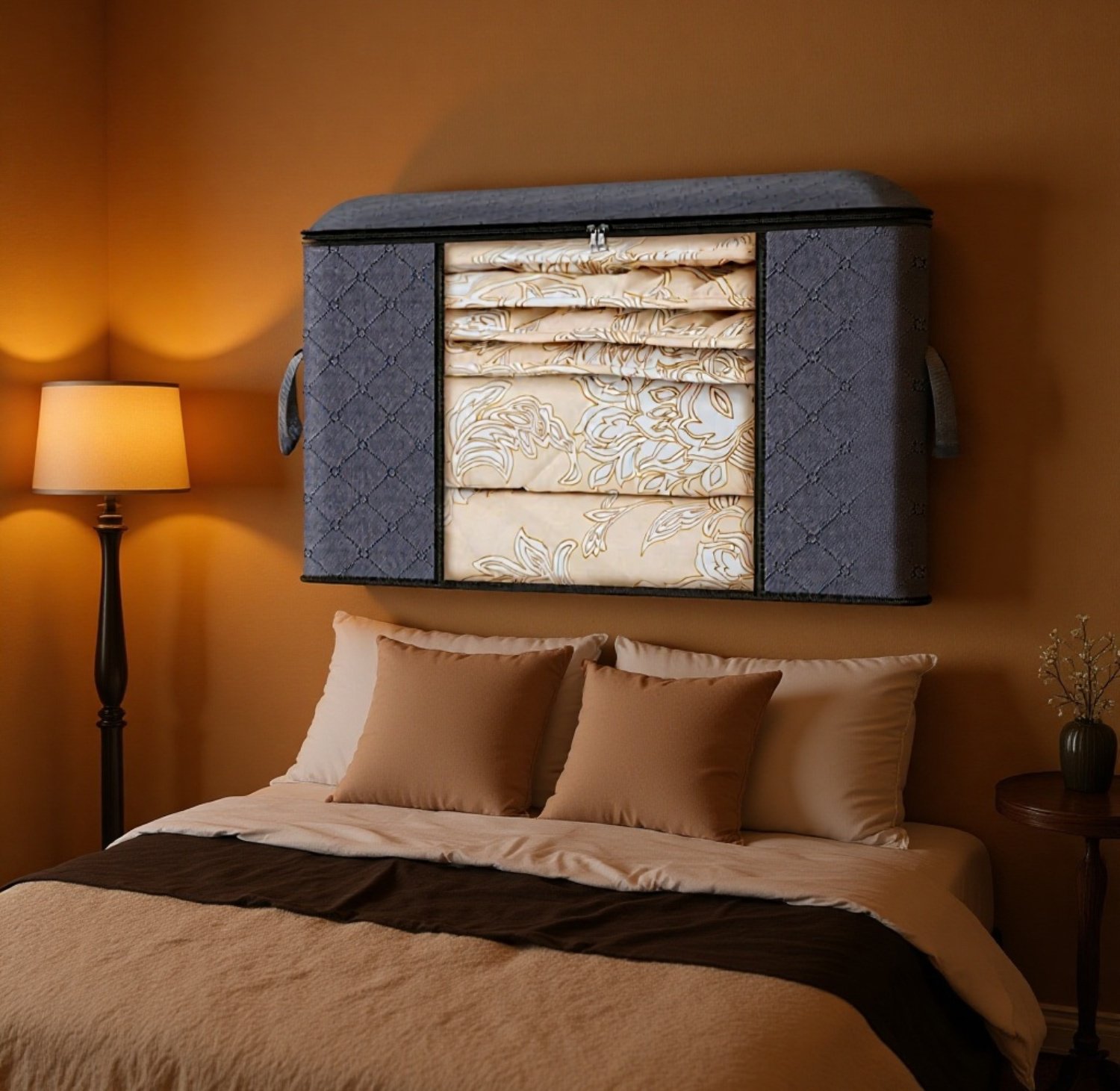 Durable fabric storage box with sturdy handles