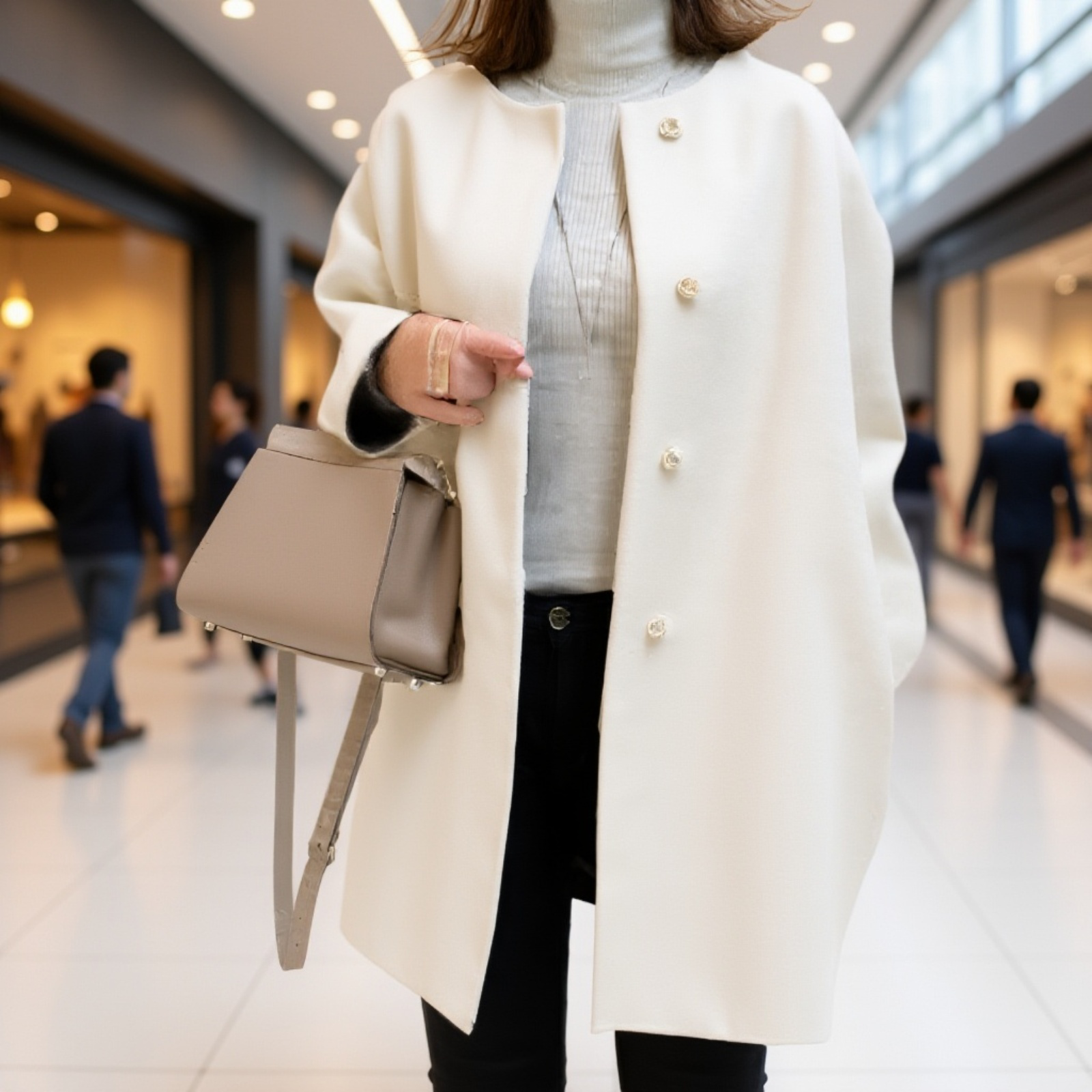 프리미엄 여성 가을 겨울 솔리드 코트 루즈핏 일자 상의 모직 코트 무드 코트