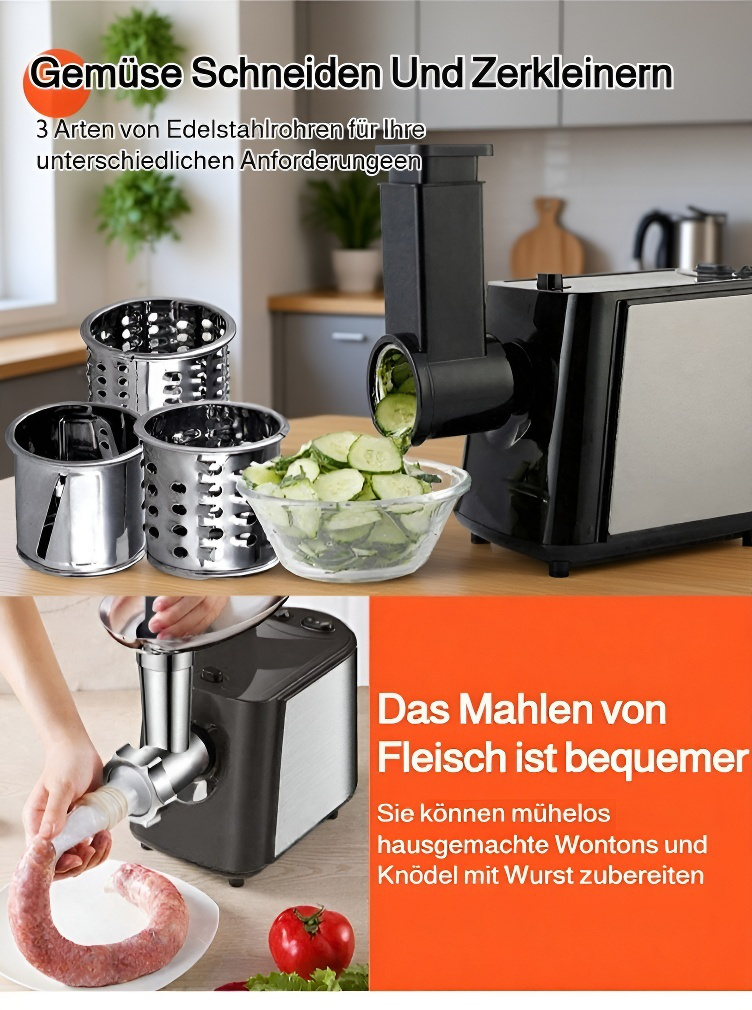 Fleischwolf zerkleinert frisches Fleisch für Hackfleisch