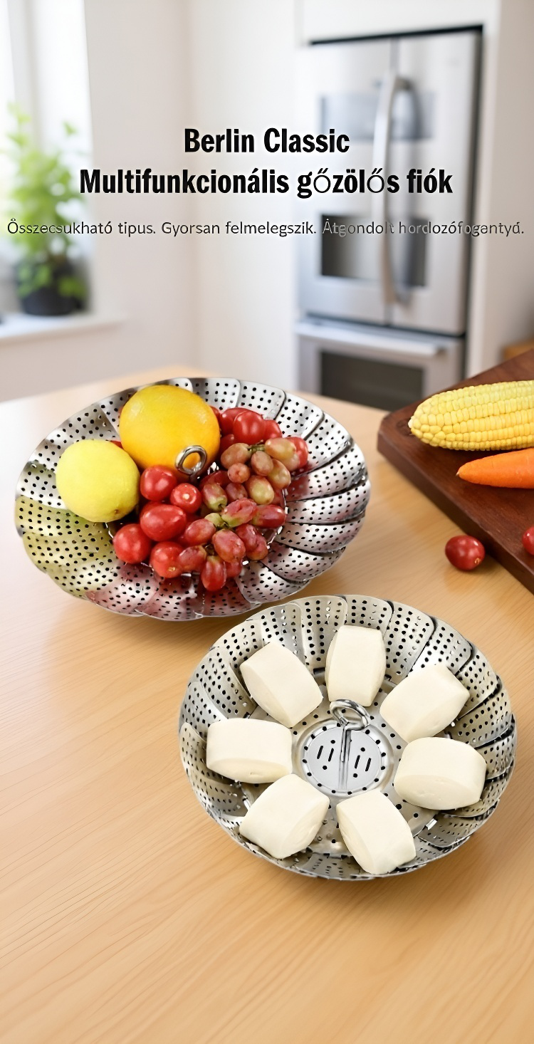 Összecsukható gőzölő párolás közben