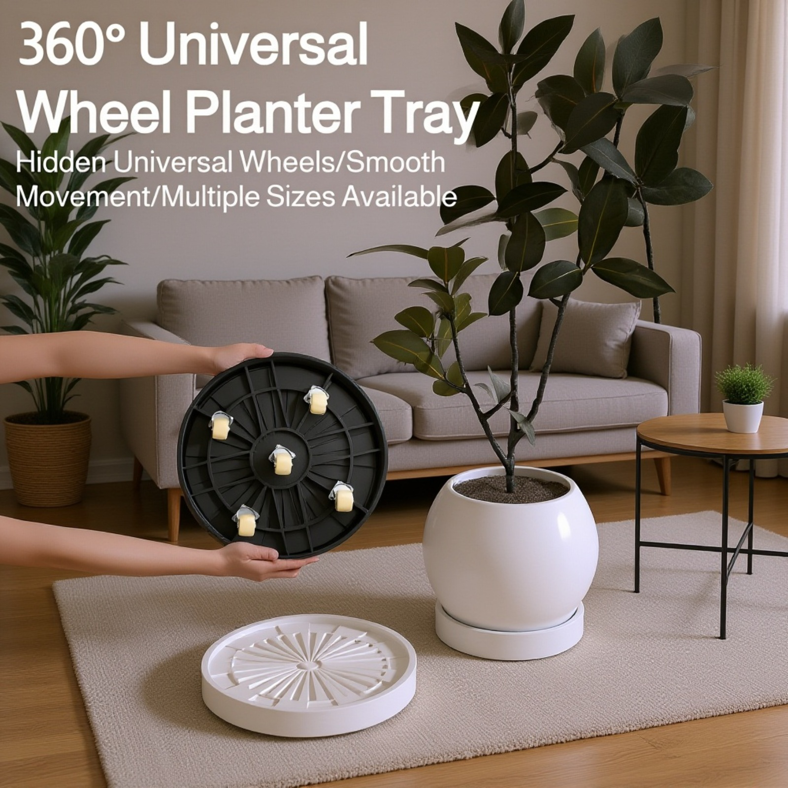 Round Flower Pot Tray with Universal Wheels, Movable and Silent Plant Base