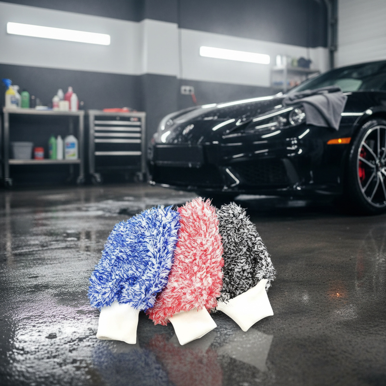 Double-sided thickened plush car wash glove for deep cleaning