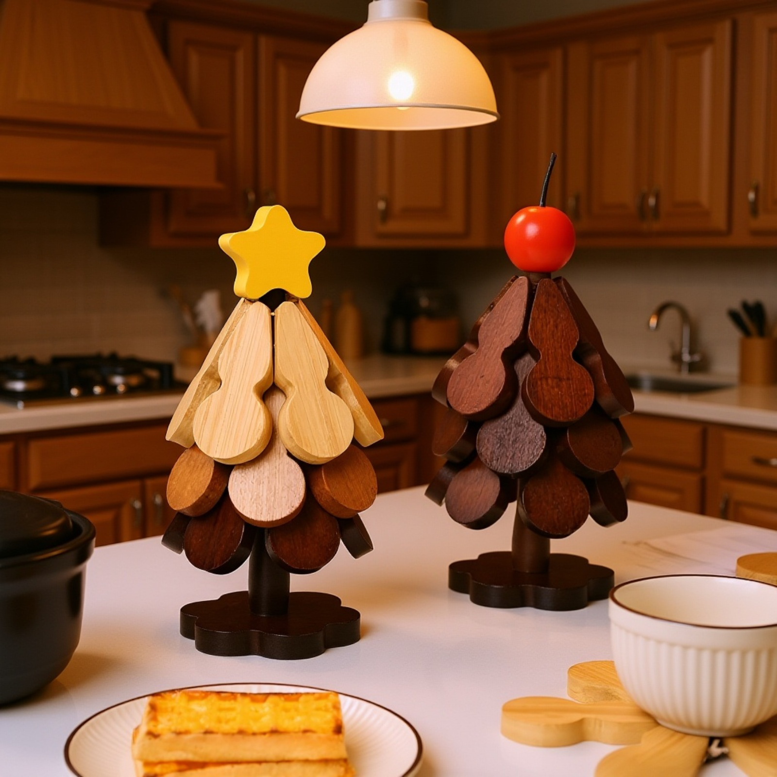 木目調デザインのテーブルマットのアップ