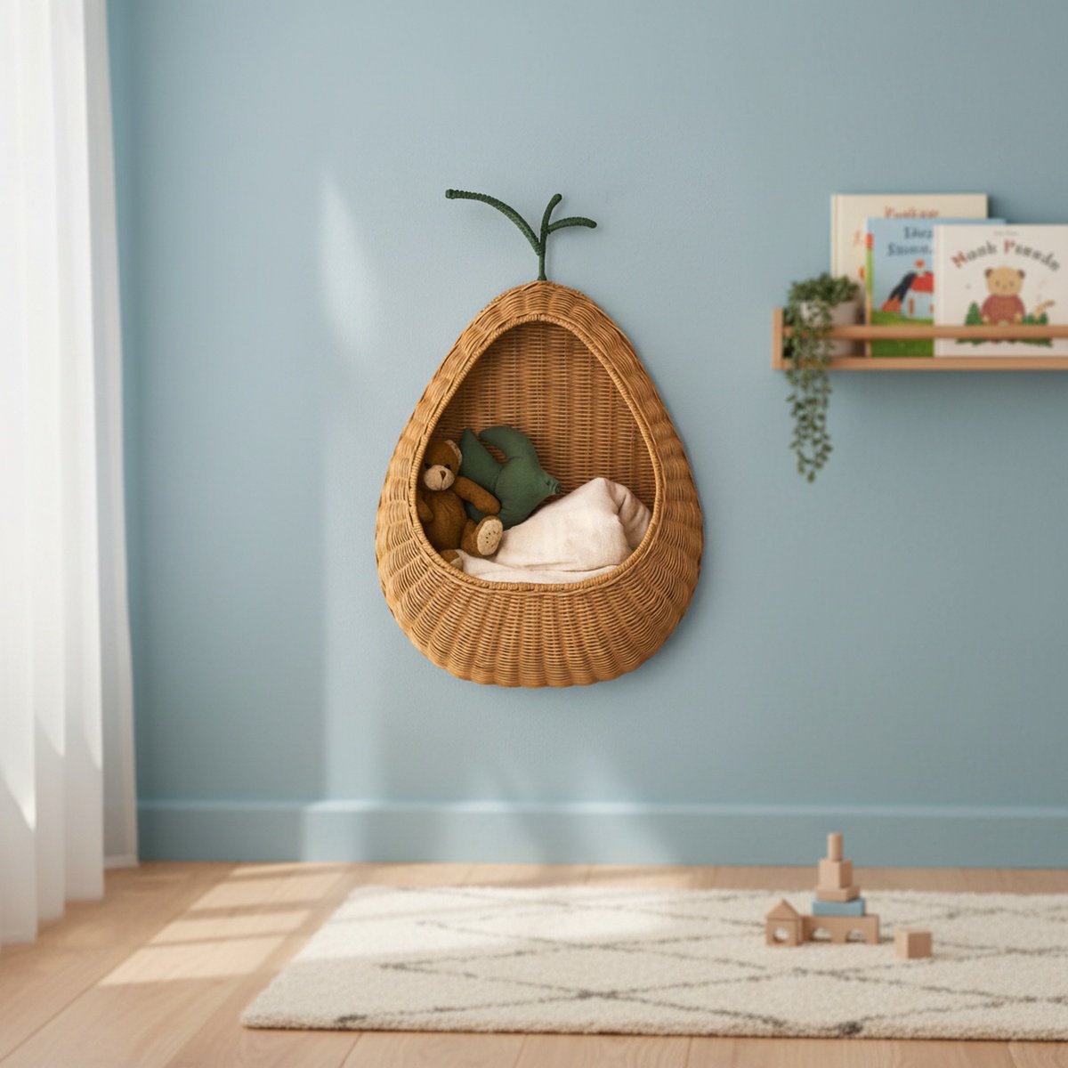 Nordic style rattan wall-mounted key storage basket home B&B decoration toy sundries storage basket 