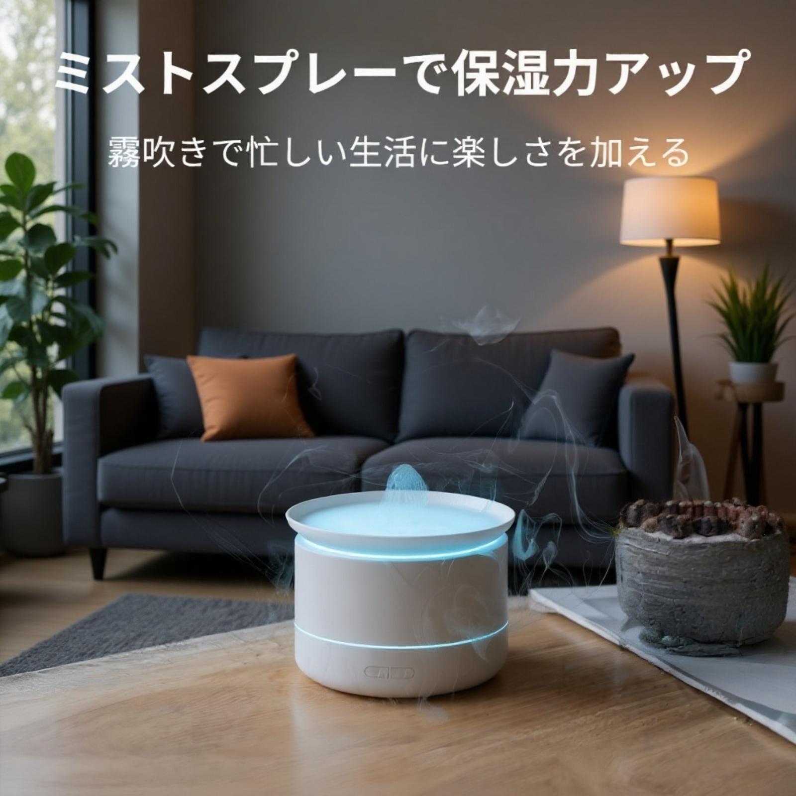 デスクトップライト付き霧のアロマ加湿器