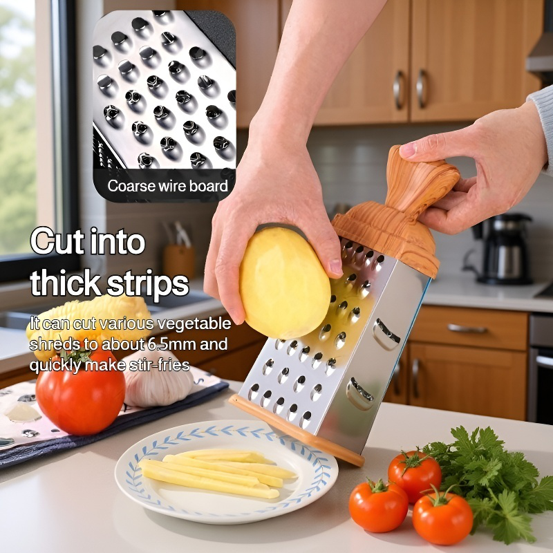 Imitation Wood Handle Multi-Sided Grater Tool, Multi-Functional Kitchen Vegetable Slicer