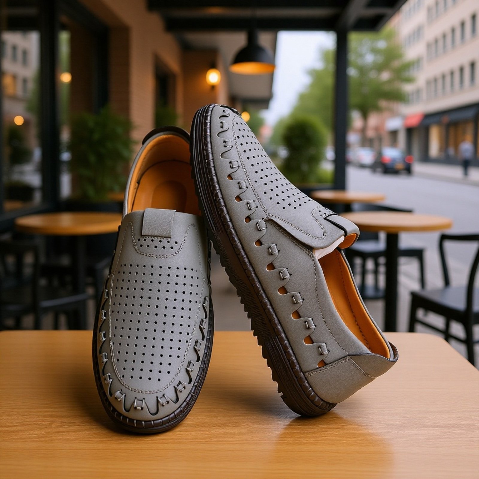 أحذية جلدية مسطحة يدوية كاجوال