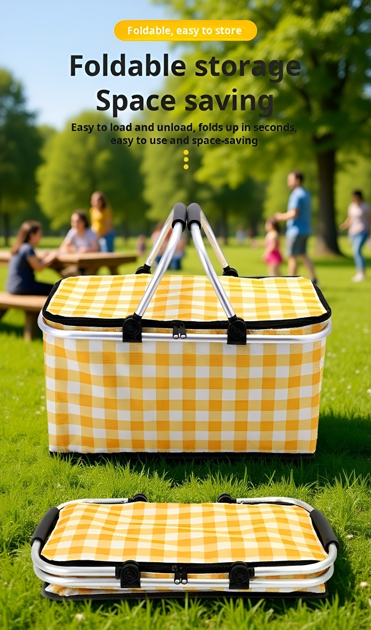 Picnic basket with zippered lid and ergonomic handle