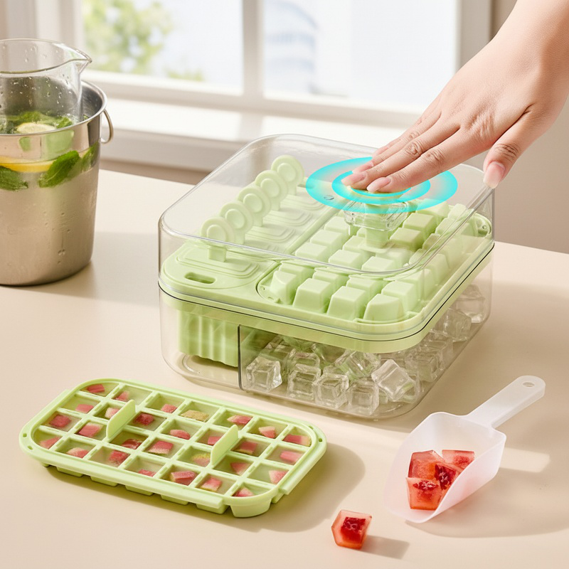 2-in-1 Plastic Ice Cube Maker, Convenient Ice Tray