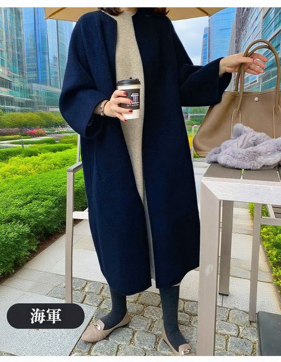 ゆったりシルエットの大衣ディテール