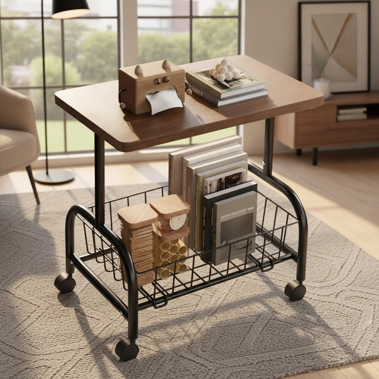 Movable schoolbag trolley bookshelf for students