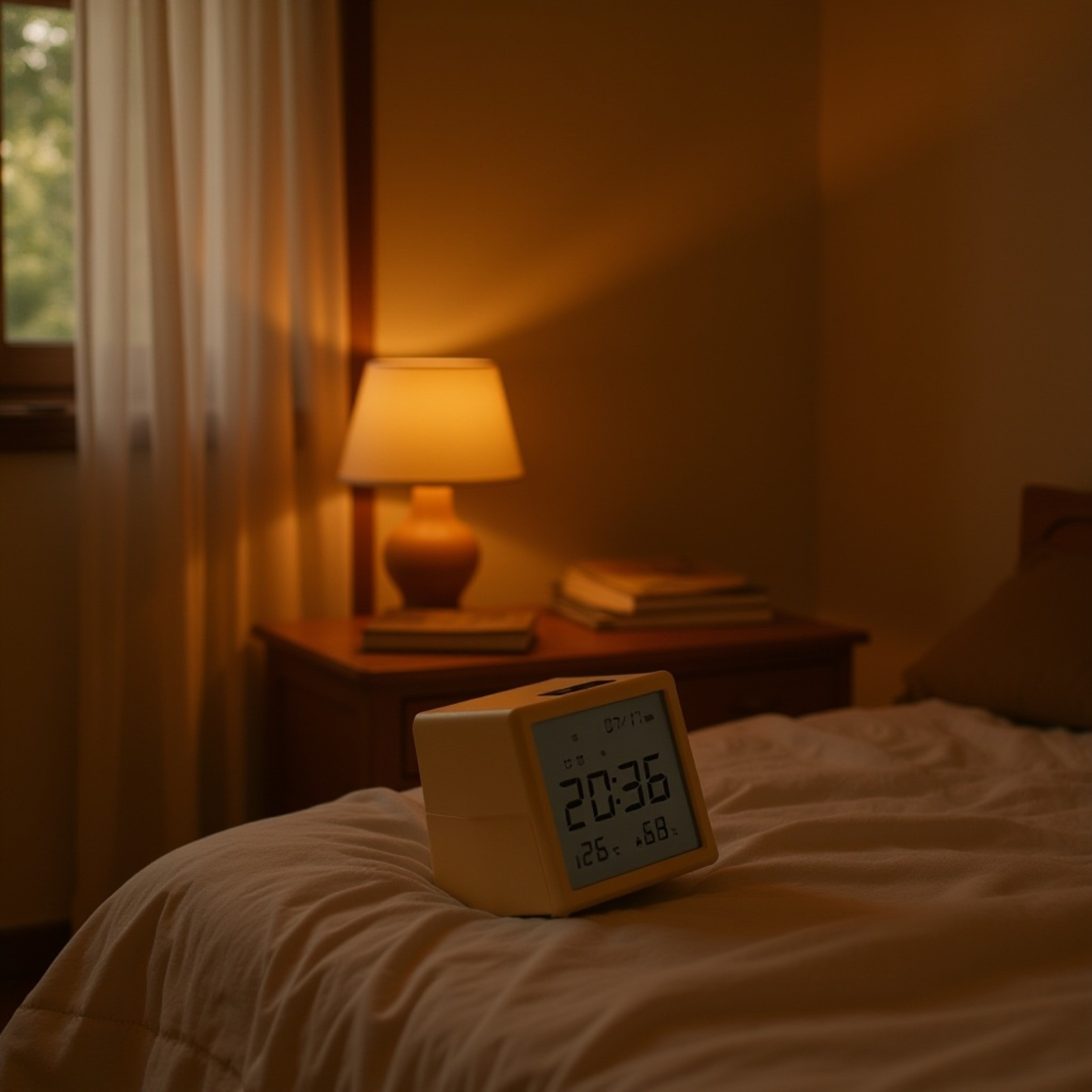 温度湿度表示付きデスクトップLED大画面時計、ワンタッチスイッチ多機能ナイトライト