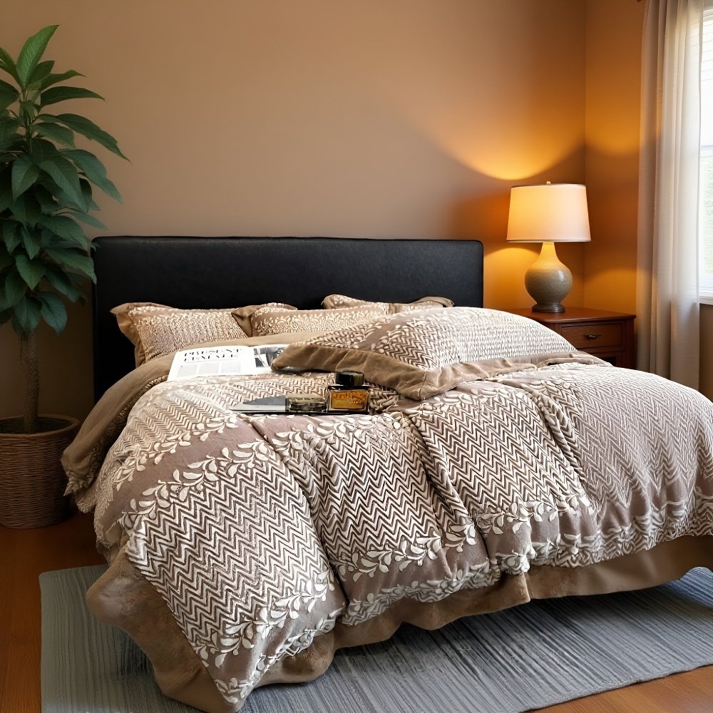 Juego de cama de 4 piezas de terciopelo con diseño de cisne 