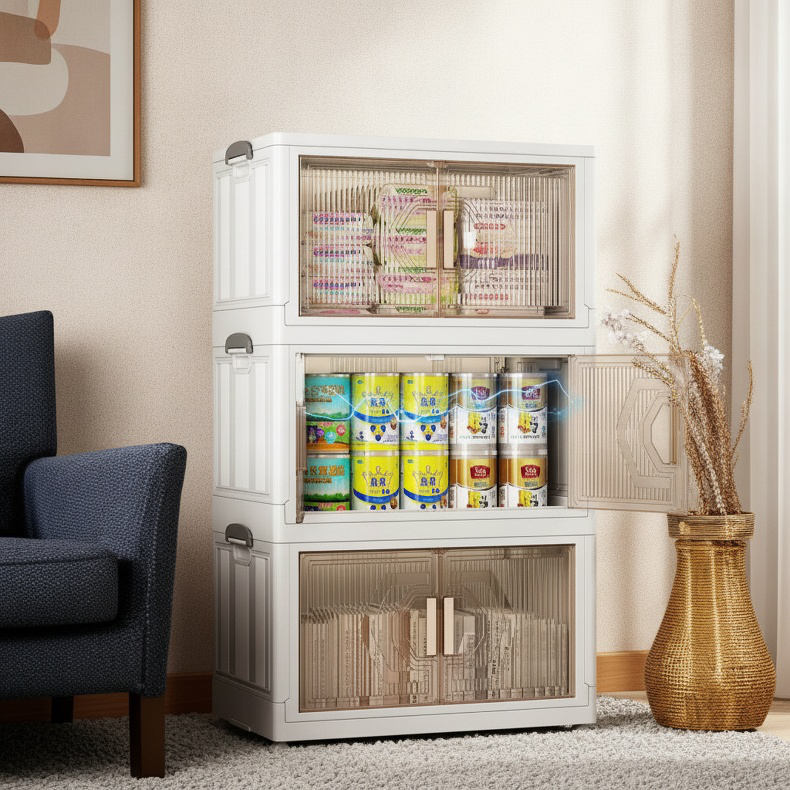 Caja organizadora de plástico para el hogar con estantes