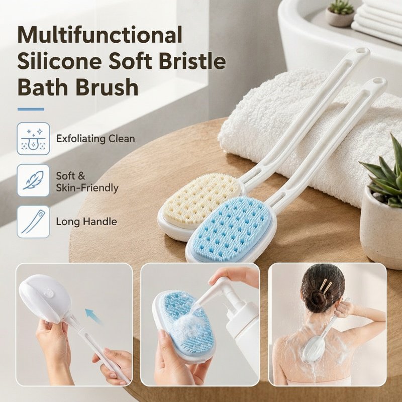 Multifunctional silicone soft bristle bath brush