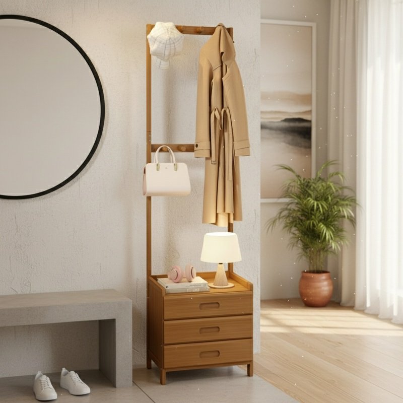 Portemanteau polyvalent avec étagère de rangement et table de chevet, parfait pour la chambre