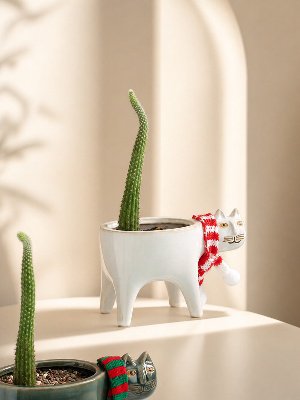Custom Cat Tail Shaped Ceramic Flower Pot, Adorable Succulent Planter