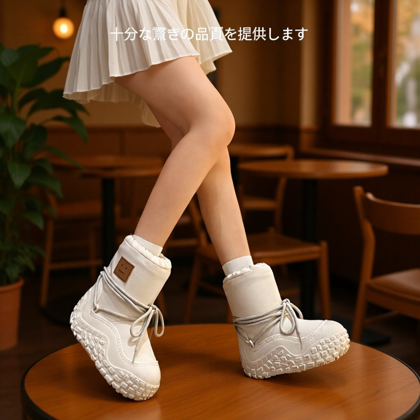 厚手保温スリーブ付き防滑防水スノーブーツ レディース