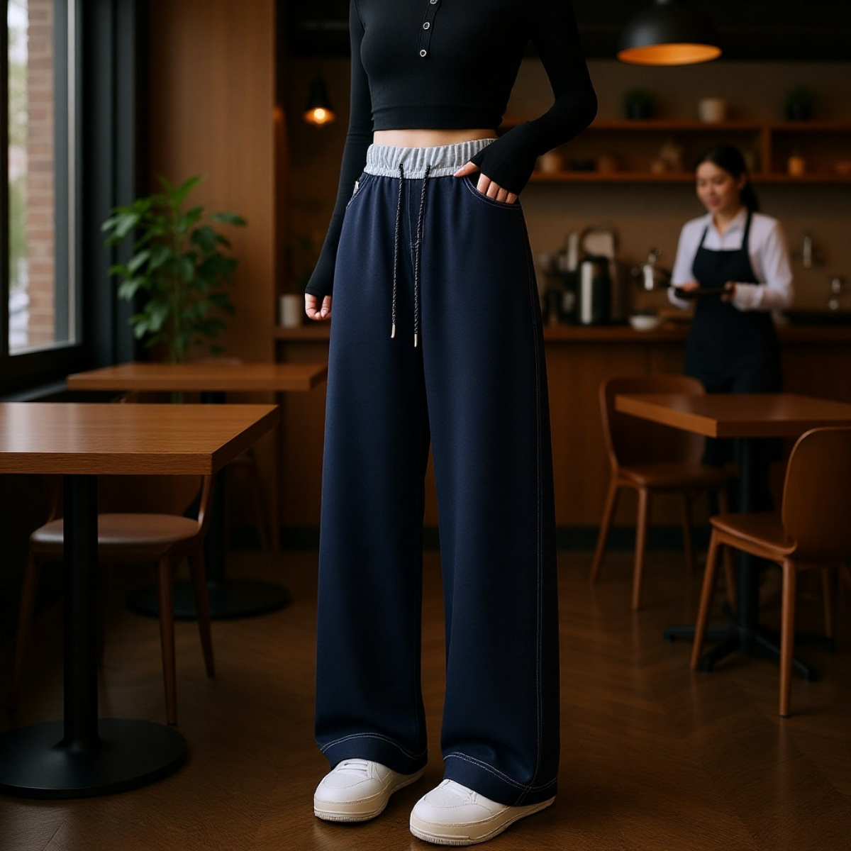 와이드 슬림 일자핏 치노 데님 팬츠