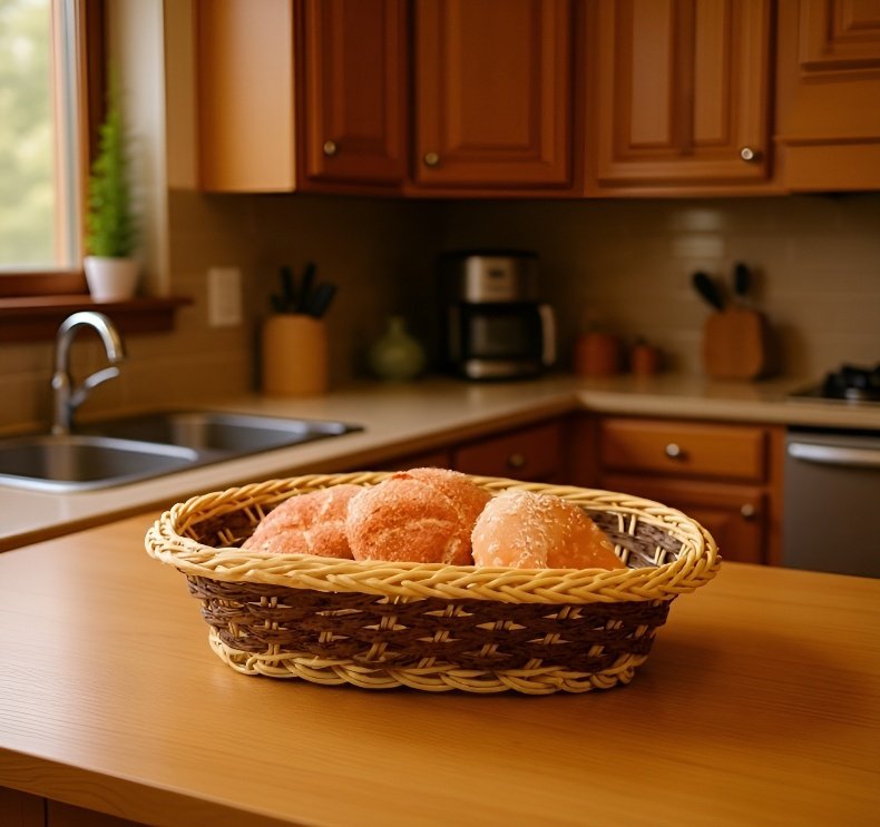 Decorative rattan basket in minimalist interior