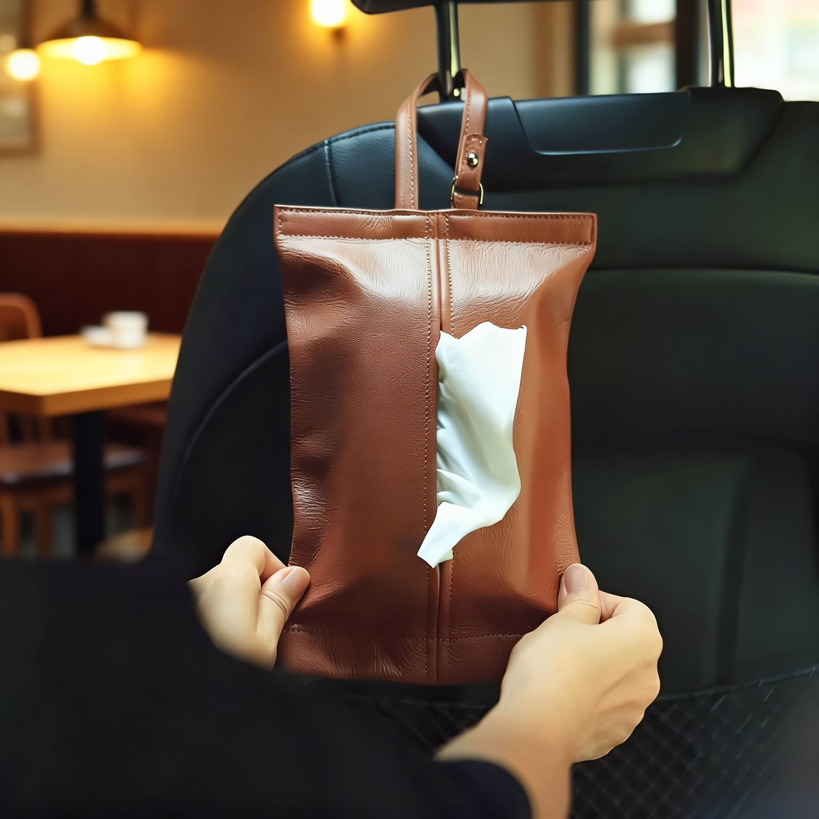 Auto-Hängende Taschentuchbox aus echtem Leder, hitzebeständig und sonnenschutz
