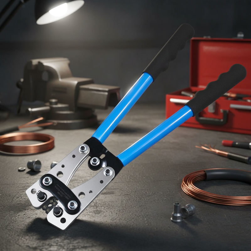 大型ケーブルカッター圧着セット 冷圧端子クランプ ノーズベア圧着プライヤー 裸圧着ケーブルカッター