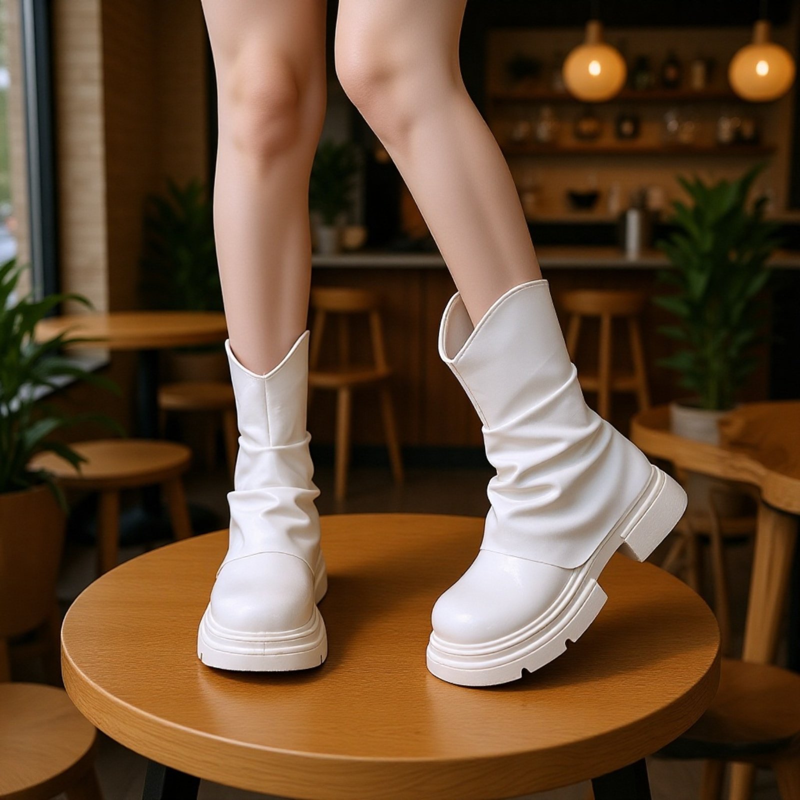 秋冬レディースミドルブーツ 丸いつま先万能ブーツ