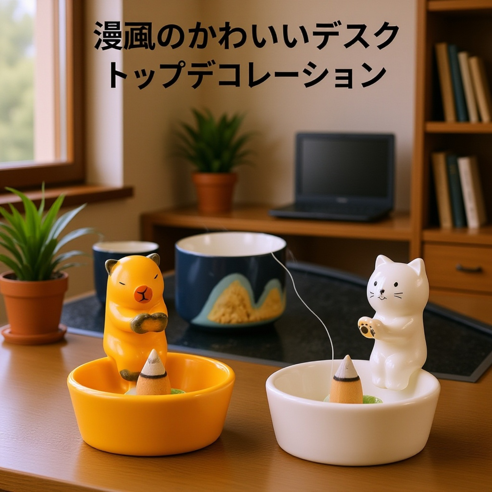 デスク用猫型線香炉の正面写真