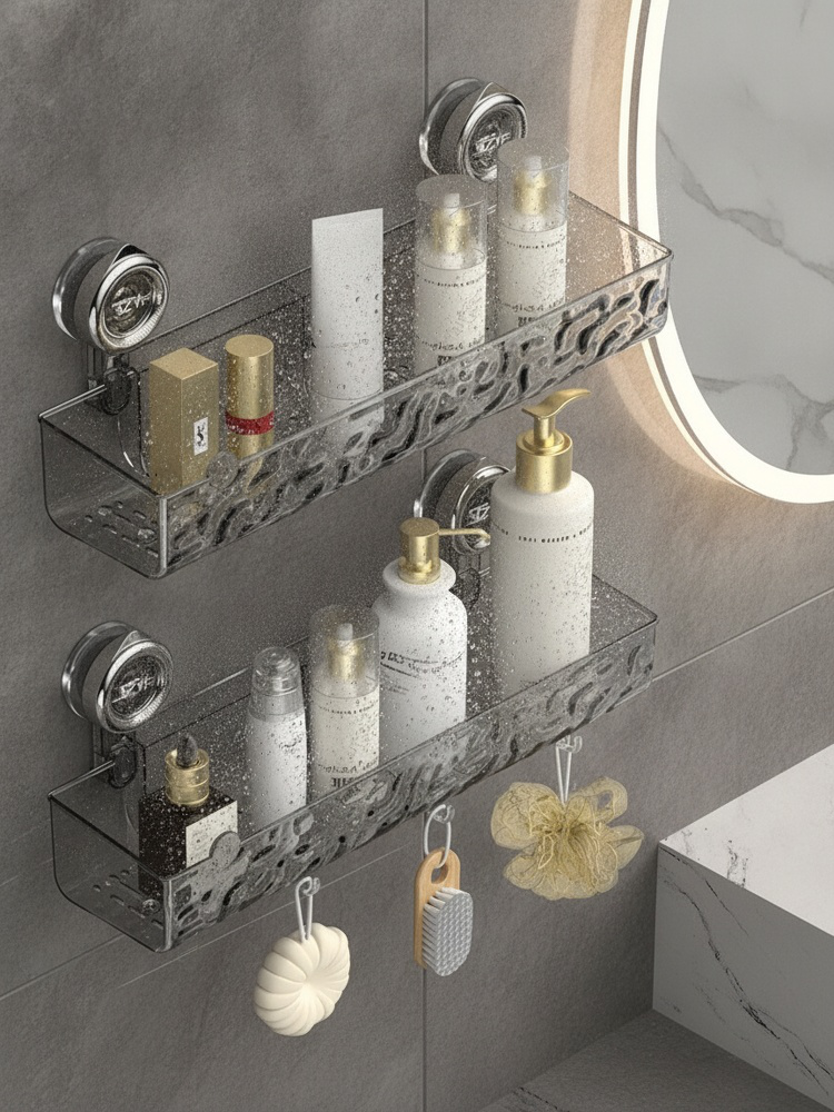 Ripple Suction Cup Shelf holding toiletries