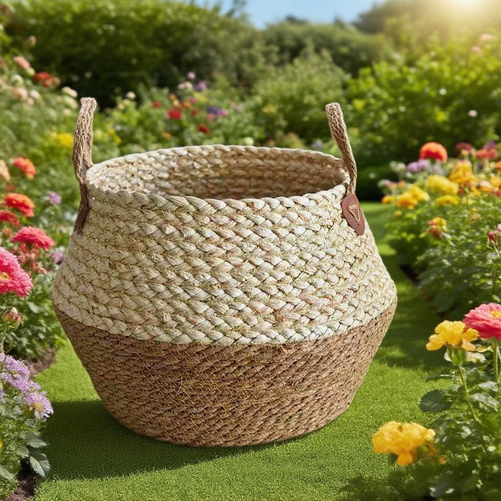 حديقة زهور الزينة المصنوعة من القش