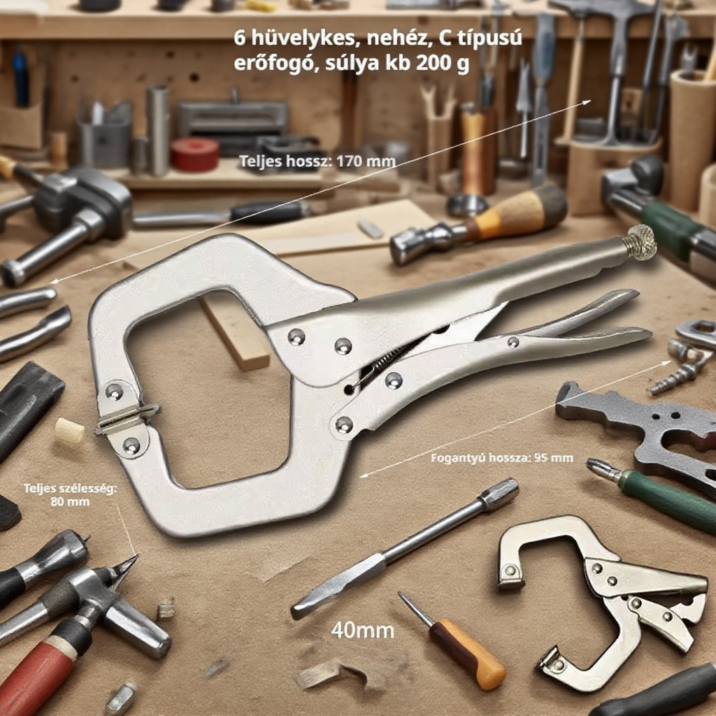 Széles szájú famegmunkáló fogó nagy nyílással 