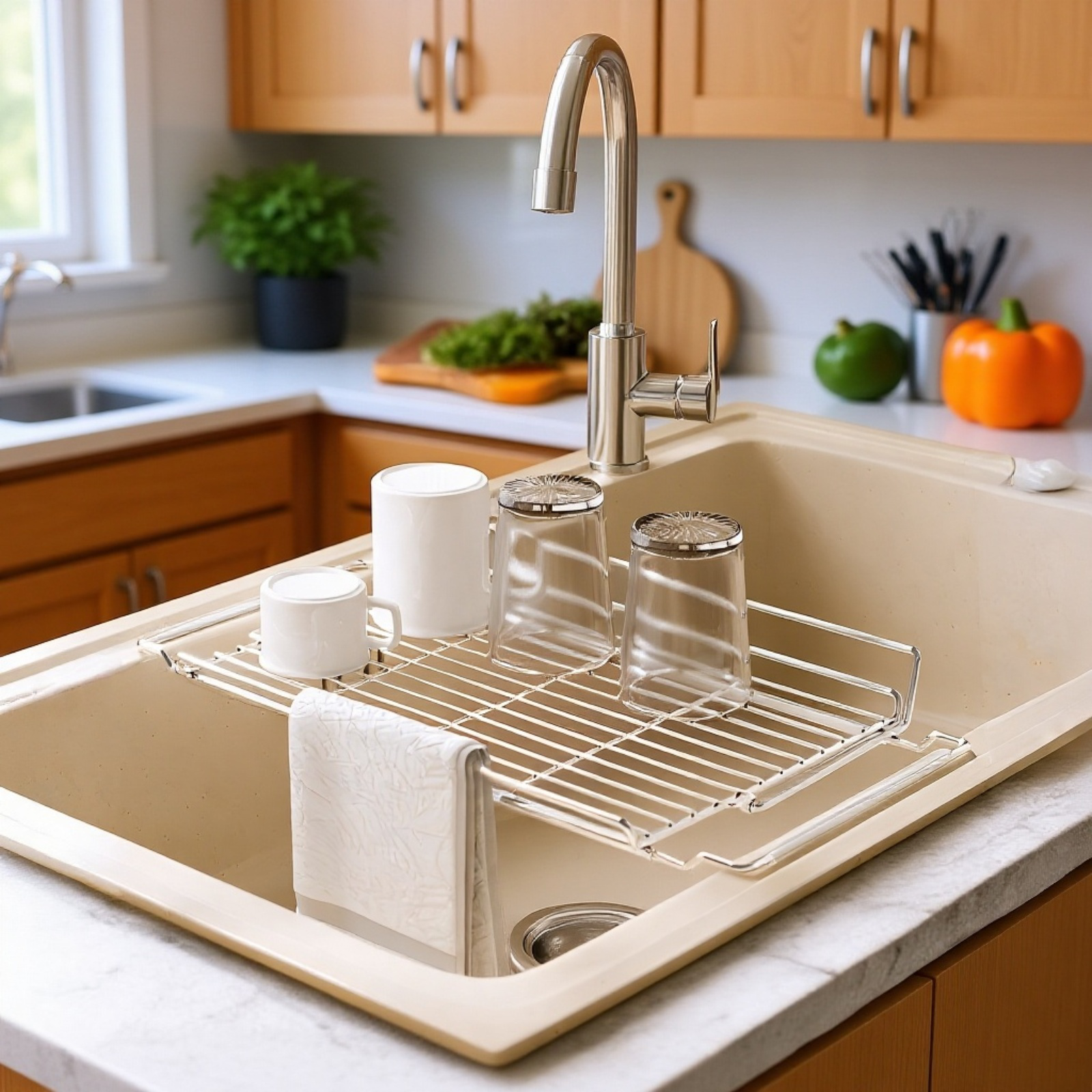 Égouttoir de cuisine extensible en acier inoxydable, compatible lave-vaisselle
