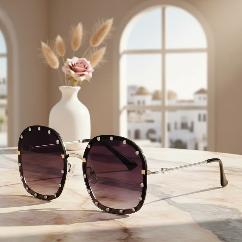 Lunettes de soleil rondes à rivets, tendance unisexe