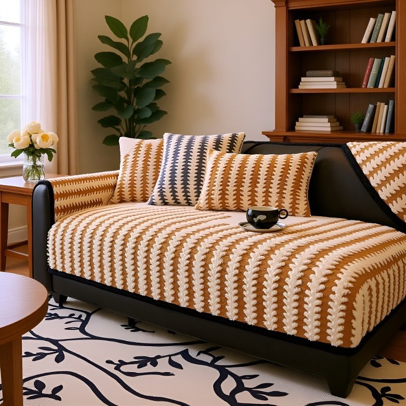 レトロなハイエンドぬいぐるみソファクッション秋と冬の厚みのあるクッション滑り止めレザーソファカバーカバー布タオル