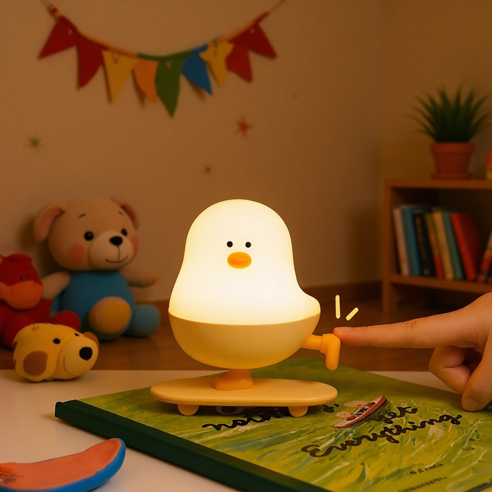 小さな鶏の創造的な夜の光、かわいい夜の光、鶏の夜の光、漫画の夜の光、動物の夜の光、スケートボードの夜の光