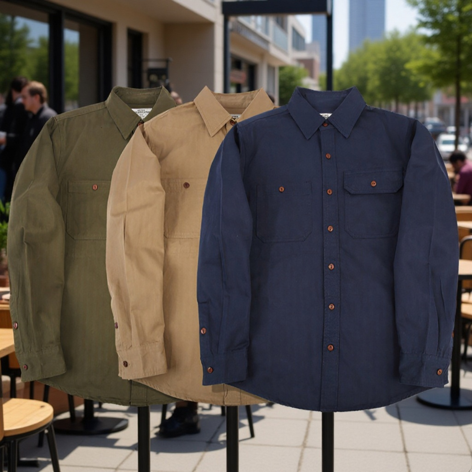 新作無地ヘリンボーン柄メンズエンジニア風日本製ワークウェア長袖シャツ