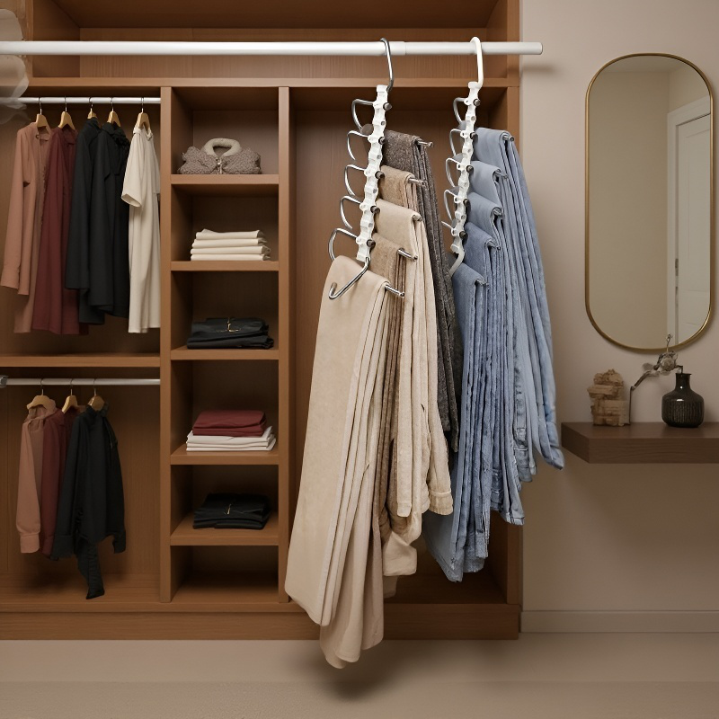 Estante multifuncional para pantalones de acero inoxidable extensible